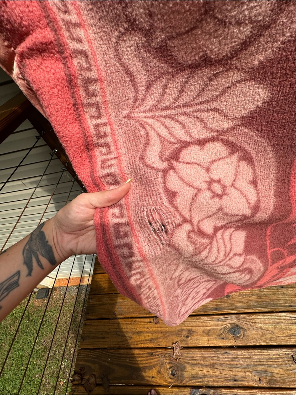 Vintage 50s 60s Pink Double Long Cotton Wool Camp Blanket Cabin Throw - Picture 6 of 14